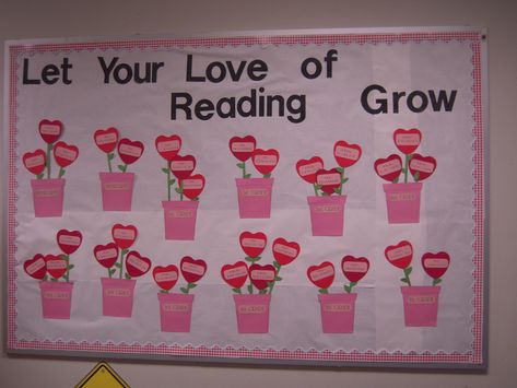 Valentines Day bulletin board February Bulletin Boards, Valentine Bulletin Boards, Valentines Day Bulletin Board, Library Bulletin Board, Reading Bulletin Boards, Winter Bulletin Boards, Library Book Displays, Library Bulletin Boards, Church Bulletin Boards