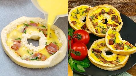 Stuffed Bagels Recipe, Stuffed Bagels, Bacon Bagel, Bagels Recipe, Easy Breakfast Recipe, Breakfast Bagel, Breakfast Quiche, Bagel Recipe, Smoked Chicken