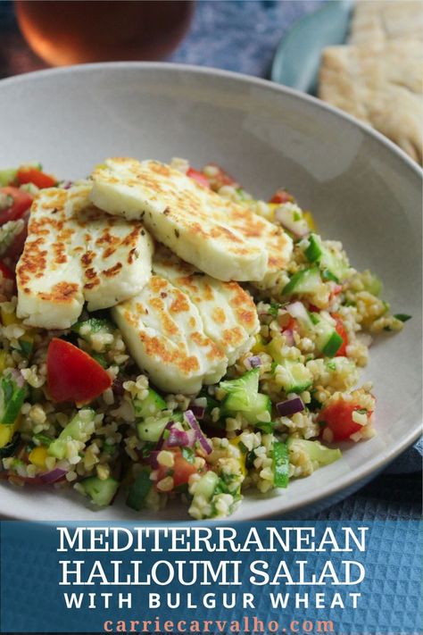 Bulgur Wheat Salad Recipes, Healthy Halloumi Salad, Halloumi Couscous Salad, Bulgur Wheat Recipe, Haloumi Salad Recipe, Quinoa Halloumi Salad, Halloumi Quinoa Salad, Bulger Wheat Salad Recipes, Bulgur Wheat Salad