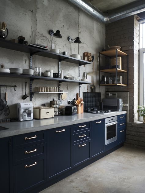 27 Navy Blue Kitchen Cabinets – Your Motor Geek Navy Blue Kitchen Cabinets, Blue Cabinet, Kitchen Concept, Navy Blue Kitchen, Two Tone Cabinets, White Subway Tile Backsplash, Metallic Backsplash, Shaker Style Cabinets, Charcoal Blue