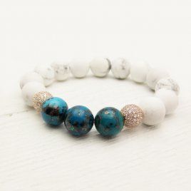 Amazing Congo Chrysocolla & Sterling CZ Pave Bracelet Pave Bracelet, Pave Beads, Howlite Stone, Sparkly Jewelry, White Howlite, Gemstone Beaded Bracelets, Handmade Rings, Affordable Jewelry, Sea Blue