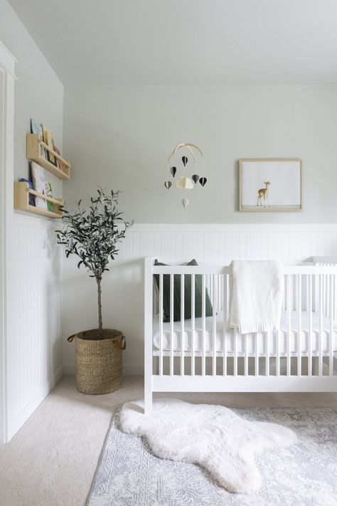 Natural Tone Nursery, Light Airy Nursery, Gender Neutral Nursery Gray Walls, Nursery Wall Color Neutral, Nursery Paint Colors Neutral, Neutral Nursery Colors Palette, Nursery Half Wall Panelling, Nursery Colors Neutral, Best Nursery Paint Colors