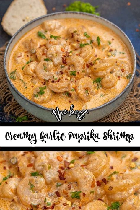 Creamy Paprika Shrimp, One Pot Creamy Garlic Shrimp, Shrimp With Heavy Cream Recipe, Saucy Shrimp Recipes, Creamy Fish Recipes, Garlic Paprika Shrimp, Creamy Shrimp Recipes, Creamy Lemon Garlic Shrimp, Recipe Using Plain Yogurt