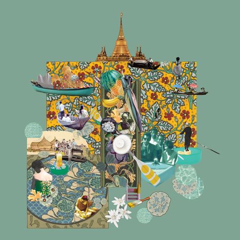 Amdang concept of "Thai, Hongkong, by the river... на Behance Thai Illustration, Thailand Illustration, Chinese Ornament, Thai Style, The River, Art Direction, Bangkok, Surrealism, Hong Kong