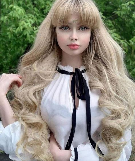 If you like it, follow our page Angelica Kenova, Russian Barbie, Silver White Hair, Real Barbie, Human Doll, Orange Makeup, Long Blond, Western Girl, Long Blonde