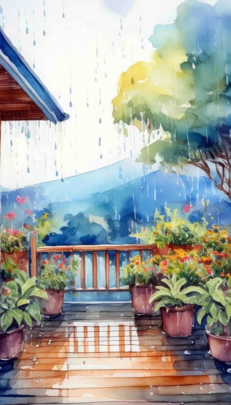 Serenity in the Rain’s Melody - Printique studios - Medium Like Tears In The Rain, Rain Artwork, Tears In The Rain, New Academic Year, Rain Painting, Rain Art, Garden Painting, Print Ideas, In The Rain