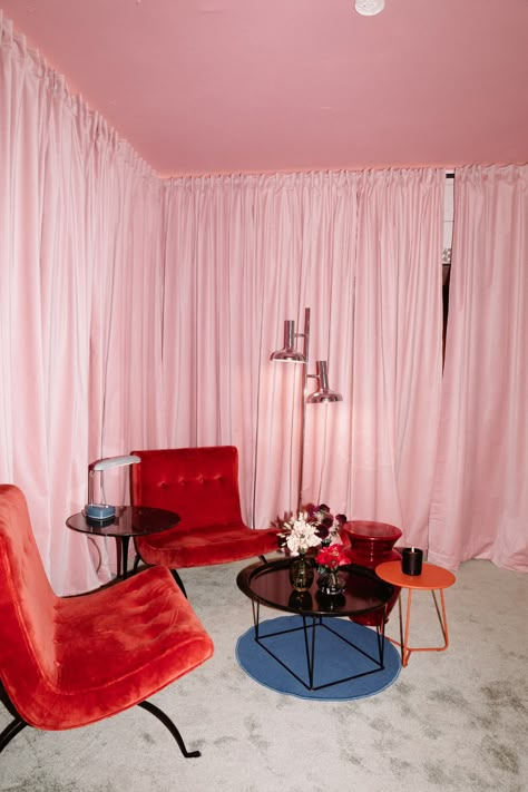 Abandoned Supermarket, Pink Velvet Curtains, Pink Interiors, Curtains Blackout, Another Magazine, Salon Suites, Pink Curtains, Insulated Curtains, Bedroom Red