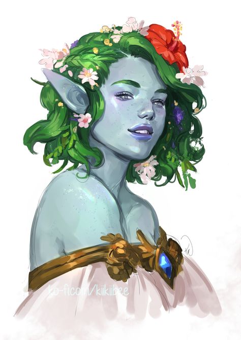 Spring Eladrin, Medieval Faceclaims, Sea Elf, Npc Ideas, Dnd Elves, Flowers In Her Hair, Dungeons And Dragons Characters, Dnd Art, Skyfall