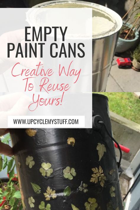 Upcycle & Reuse empty paint cans to make quirky and unique outdoor plant pots. Don't grow anything edible in them - but most hardy outdoor plants can survive the little bit of paint residue left inside. Step by step tutorial for cleaning, adding drainage and decorating your used paint cans. DIY Projects | Outdoor Planer Ideas | Upcycling Old Paint Cans Ideas, Paint Can Repurpose, Paint Cans Repurpose, Paint Can Crafts, Paint Can Diy, Paint Can Planters, Planer Ideas, Painted Trash Cans, Upcycling Ideas Diy