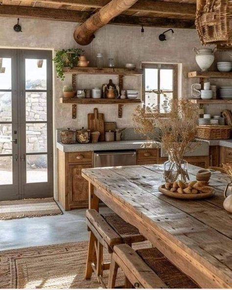 Rustic Wood Floors, Kabinet Dapur, French Country Kitchens, Casa Country, French Country Kitchen, Rustic Kitchen, Dream Home Design, Country Kitchen, Rustic Home Decor