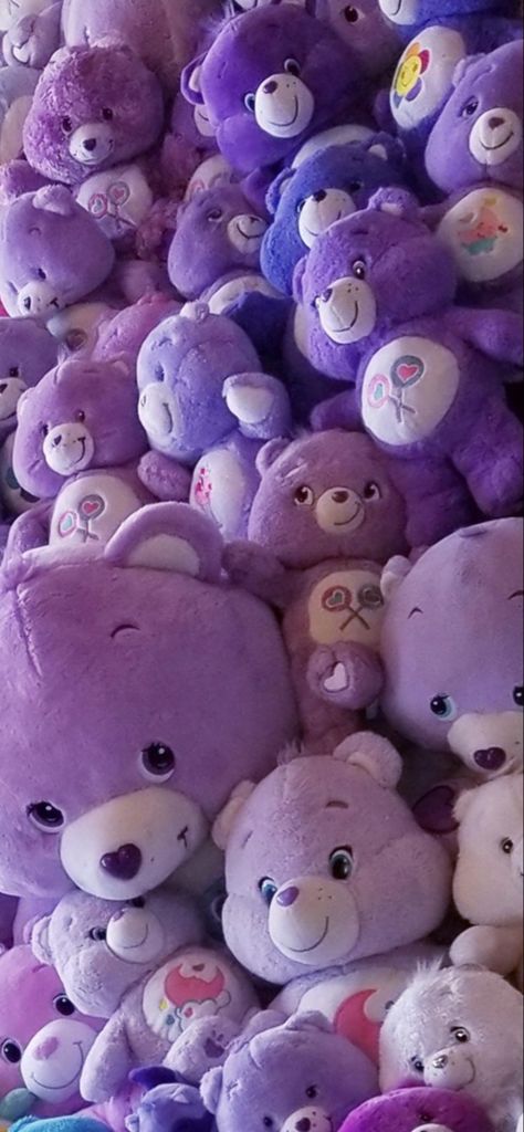 Purple Bear Aesthetic, Purple Care Bear Wallpaper, Purple Care Bear Aesthetic, Purple Teddy Bear Wallpaper, Care Bears Wallpaper, Purple Care Bear, Grumpy Care Bear, Purple Teddy Bear, Disney Stuffed Animals