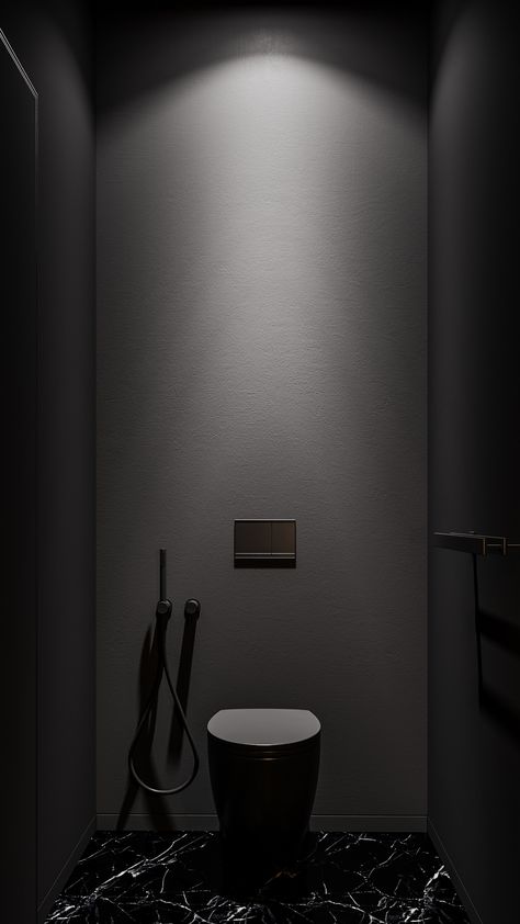 Dark Microcement Bathroom, Dark Toilet Design, Polished Concrete Bathroom, 2024 Bathroom, Wc Design, Minimalist Bathroom Design, Living Space Decor, Black Interior Design, Inspiration Bathroom