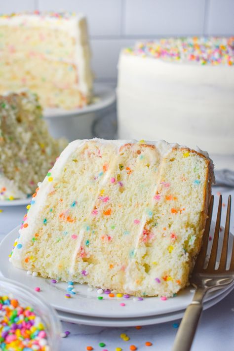 Funfetti Cake • Dance Around the Kitchen Rainbow Sparkle Cake, Sprinkle Cake Recipe, Confetti Birthday Cake Recipe, Vegan Funfetti Cake, Funfetti Recipes, Rainbow Sprinkle Cake, Homemade Funfetti Cake, Rainbow Chip Frosting, Rainbow Sprinkle Cakes