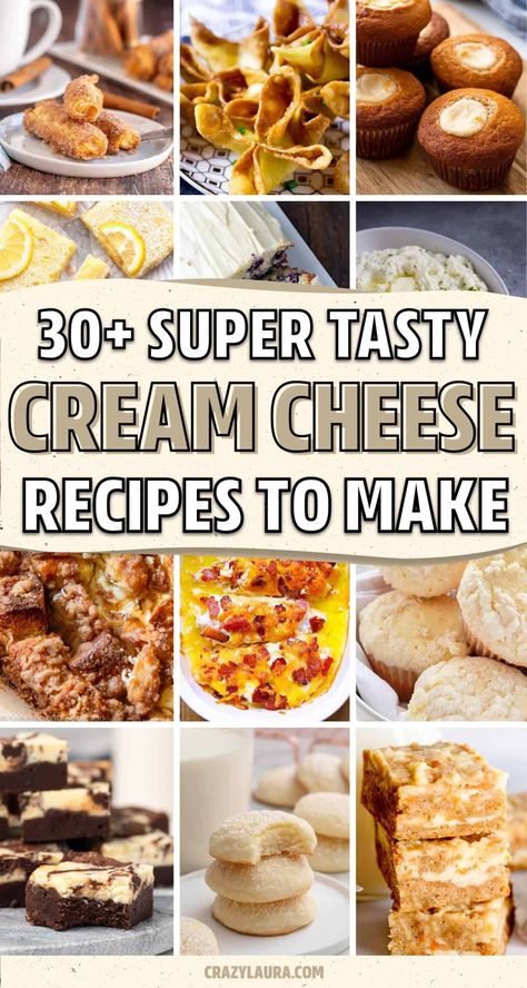 Whether you're looking for a recipe that has cream cheese frosting or you want to make a quick dinner... I'm sure you'll find something you love with these amazing cream cheese recipe ideas and tutorials to get started! Recipes Made With Cream Cheese, Baked Goods With Cream Cheese, Cream Cheese Chips Recipes, Appetizers Using Cream Cheese, Cream Cheese Baking Recipes, Recipes Using Cream Cheese Easy, Chive And Onion Cream Cheese Recipes, Recipes That Use Cream Cheese, 4oz Cream Cheese Recipes