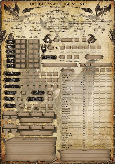 3.5 Dnd Character Sheet, Dnd 3.5 Character Sheets, Dungeons And Dragons 3.5, Ttrpg Character Sheet, Dragon Character Sheet, Dnd Character Sheet Custom, Dungeons And Dragons Character Sheet, Dnd Sheet, Character Sheet Dnd