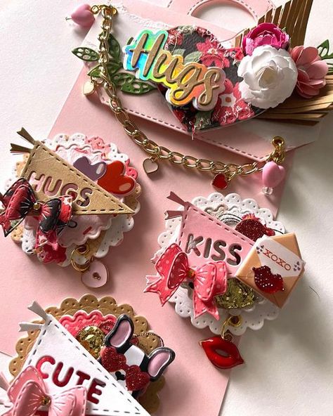 Valentine Embellishments, Scrap Embellishments, Hugs Cute, Valentine Paper Crafts, Decorated Paper, Valentine Paper, Mason Jar Cards, Gingerbread Gifts, Embellishment Ideas