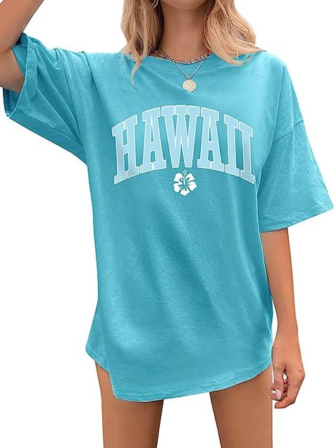 Shirts Graphic Tees, Oversize Casual, Oversized Graphic Tee, Oversized T Shirts, Loose Tees, Shoulder Tops, Hawaii Vacation, Short Sleeve Pattern, Womens Tops Summer