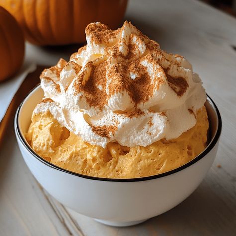 Pumpkin Pudding Cool Whip Dessert, Healthy Pumpkin Fluff, Vegan Pumpkin Fluff, Pumpkin Coolwhip Dessert, Pureed Desserts, Pudding Fluff Cool Whip, Ww Pumpkin Fluff, Pumpkin Cottage Cheese Whip, Pumpkin Cool Whip Dessert