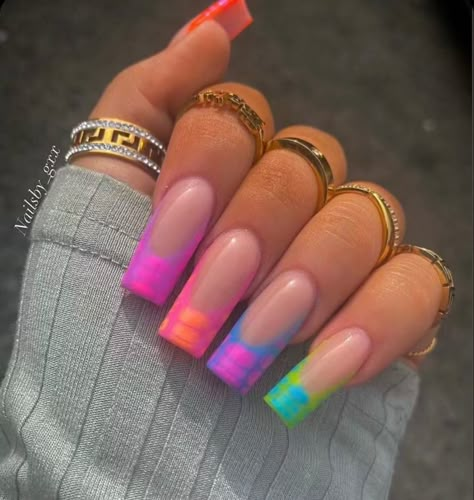 Multicoloured Nails, Colourful Acrylic Nails, Nails Gel Polish, Colorful Nails, Vibrant Nails, Cute Gel Nails, Bright Nails, Unique Acrylic Nails, Acrylic Nails Coffin Short