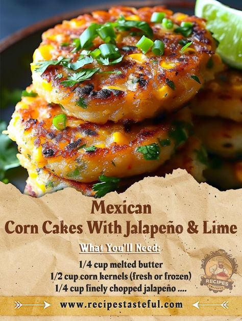 Mexican Corn Cakes, Tasteful Recipes, Mexican Corn, Corn Cakes, Purpose Flour, 1 Cup, Baking Powder, Flour, Corn