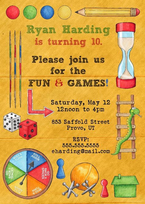 Nice Invitations for Birthday Party Templates Game Night Invitation, Board Game Themes, Board Game Party, Gaming Party, Game Night Parties, Trendy Games, Games Birthday, Games Night, Board Game Night