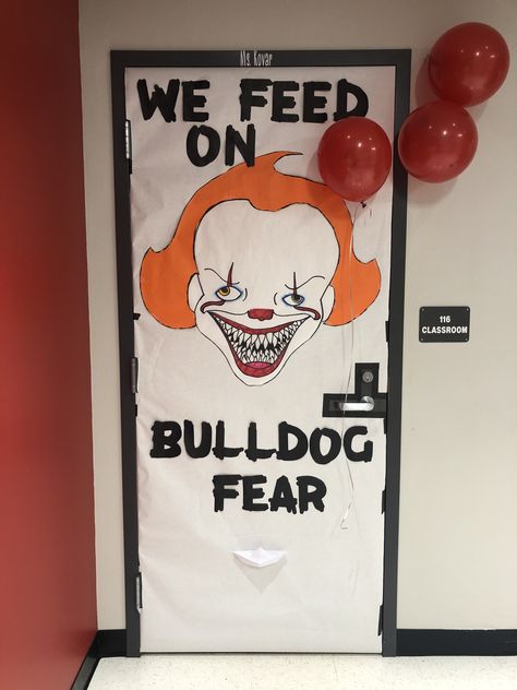 Door Decorations Classroom Homecoming, Hoco Door Decorating, Halloween Football Posters, Homecoming Door Ideas, Halloween Class Decorations, Homecoming Door Decorations, Homecoming Hallways, Spooky Door, Homecoming Floats