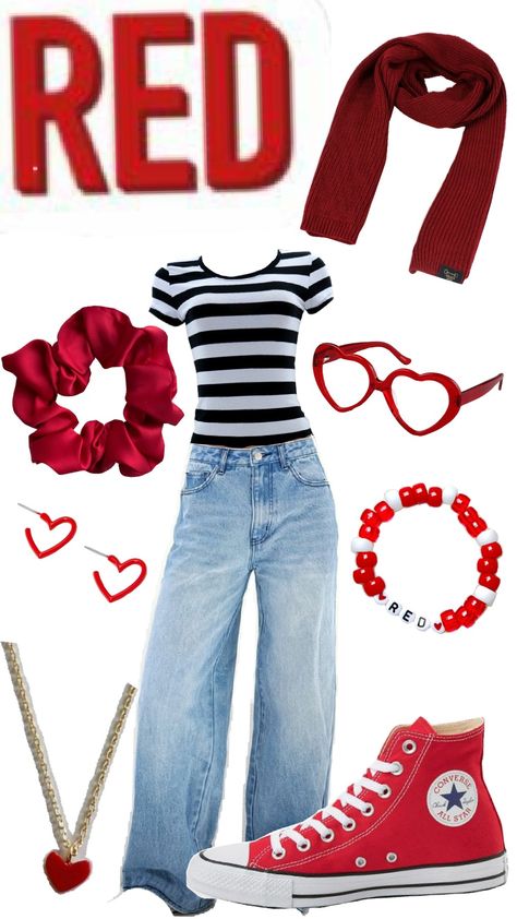 Red Taylor Swift album inspired Red Album Outfits, Red Taylor Swift Outfit, Red Outfit Casual, Red Taylor Swift, Taylor Concert, Eras Outfit, Swift Party, Taylor Swift Party, 30 Outfits