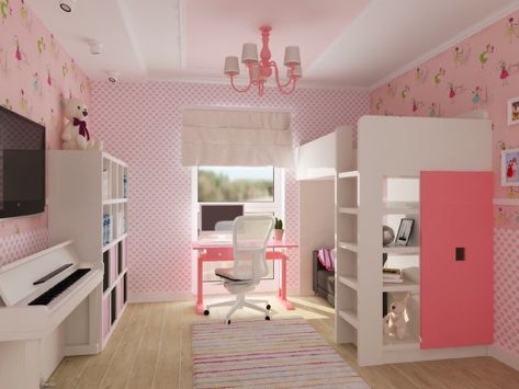 Pink Loft Bed, Loft Bed Bedroom Ideas, Loft Bed Bedroom, Bed Bedroom Ideas, Room Improvement, Toddler Bedroom Girl, Neon Room, Shared Bedroom, Bed Bedroom