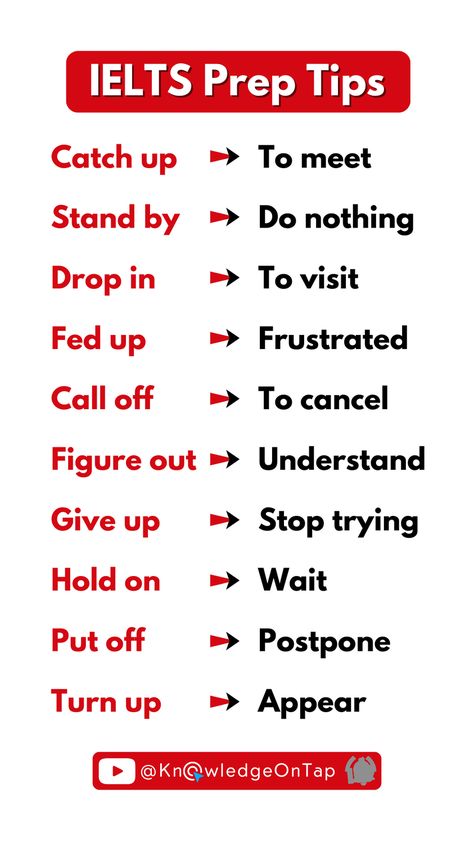 Common Phrasal Verbs and their Meanings in English 100 Verbs In English, Common Phrasal Verbs, Grammar Board, English Phrasal Verbs, English Proficiency, Ielts Exam, Improve Your Vocabulary, English Phrases Idioms, Phrasal Verbs