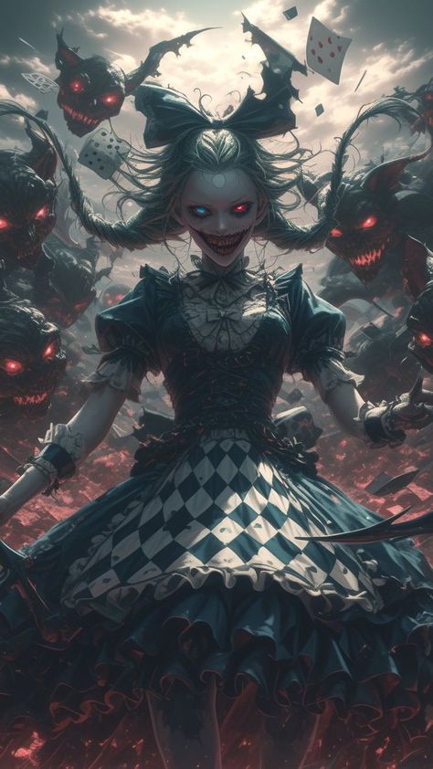 Evil Alice In Wonderland, Evil Alice, Alice In Wonderland Artwork, Dark Alice In Wonderland, Disney Horror, Wonderland Artwork, Wonderland Aesthetic, Alice In Wonderland Aesthetic, Anime Reference