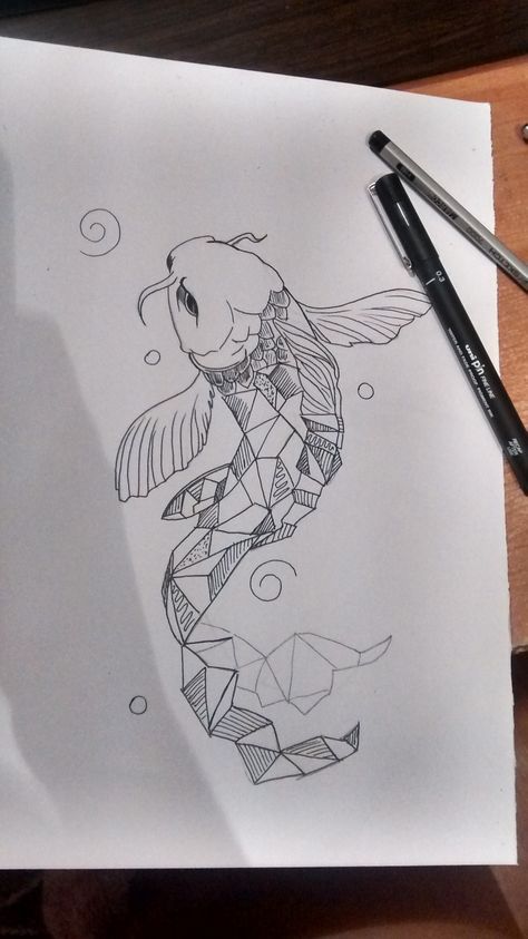 Geometric Koi Fish, Doodle Paint, Art Assignments, Nature Art Drawings, Floral Tattoo Sleeve, Geometric Drawing, Tape Art, Art Drawings Sketches Pencil, Low Poly Art