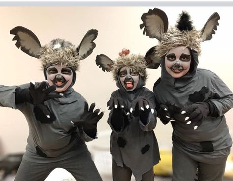 My Hyena's are make with t-shirtz my gloves with claws Lion King Jr Costumes Hyena, Hyena Lion King Costume, Diy Scar Costume Lion King, Lion King Jr Hyena Costume, Hyena Makeup Lion King, Lion King Play Costumes, Lion King Play Props, Lion King Junior Costumes, Hyena Face Paint