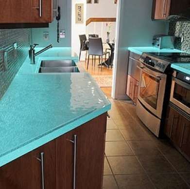 Lumistone Photoluminescent Acrylic Glowing Countertop Glow Countertops, Glass Kitchen Countertops, Recycled Glass Countertops, Kitchen Countertop Options, Kitchen Design Diy, Countertop Options, Kitchen Countertop Materials, Glass Countertops, Kitchen Stand