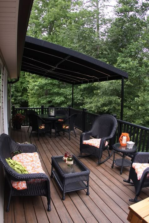 Like the stain color on deck flooring and black railing and furnishings. Pergola Wall, Deck Skirting Ideas, Skirting Ideas, Black Railing, Deck Skirting, Deck Stain, Pergola Diy, Deck Flooring, Cheap Pergola