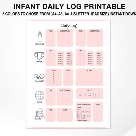 Baby Daily Log, Nanny Log, Time Games, Feeding Time, Planner Templates, Nanny, Hole Punch, Baby Care, Planner Template