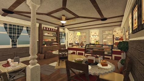 Donut Shop Bloxburg, Bakery Bloxburg Interior, Coffee Shop Bloxburg, Bloxburg Bakery Decals, Bakery Bloxburg, Bloxburg Restaurant Ideas, Bloxburg Bakery, Parisian Bakery, Instagram Bakery