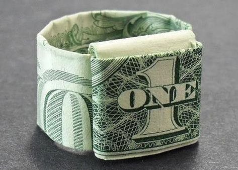 How to Fold a Dollar Bill Ring Dollar Oragami, Fold A Dollar Bill, Money Origami Heart, Fold Dollar Bill, Origami Ring, Origami Dollar, Money Rings, Folding Money, One Dollar Bill