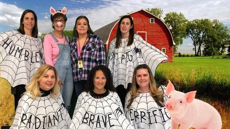 Charlottes Web Teacher Costume, Charlottes Web Fancy Dress, Charlottes Web Halloween Costumes, Charlottes Web Costume Ideas, Charolettes Web Costumes, Charlotte’s Web Decorations, Charlotte's Web Activity, Charolettes Web, Charlotte Web Costume