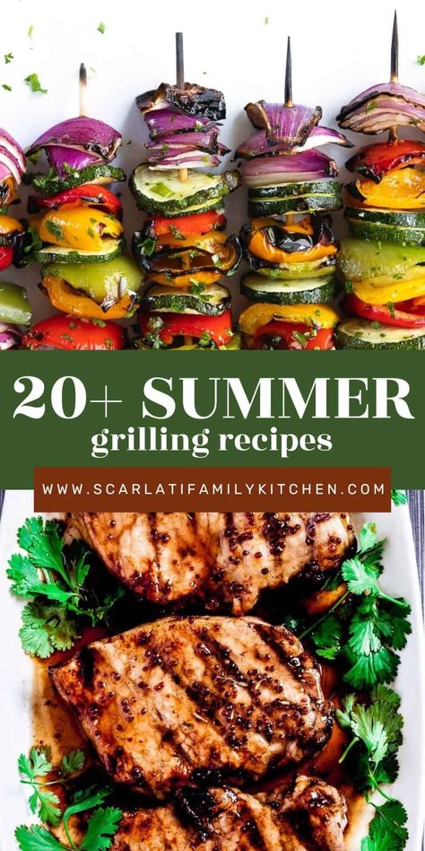 Grill Recipes Healthy, Grilled Bbq Ribs, Honey Mustard Pork Chops, Grilled Vegetable Skewers, Grilled Broccolini, Steak Sides, Grilled Potato Salad, Veggie Skewers, Cooking Pizza