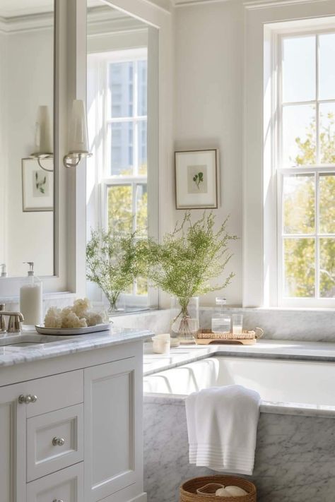 Bathroom Seated Vanity, European Bathroom Design, European Bathroom, Southern Home Interior, Countryside Cottage, Farmhouse Interior Design, Bathroom Farmhouse Style, Primary Bathroom, Cottage Bathroom