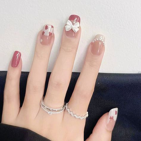 Square Korean Nails, Short Chinese Nails, Short Douyin Nail, Douyin Nails Short, Ulzzang Nails, Cute Aesthetic Nails, Gell Nails, Fake Nails Designs, Korean Nail Art