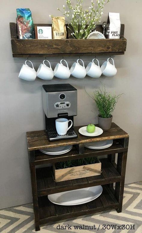 Cofee Bar, Coffee Bar Table, Half Bathroom Remodel, Diy Coffee Bar, Coffee Bar Design, Bar In Casa, Kabinet Dapur, Design Café, Home Coffee Stations