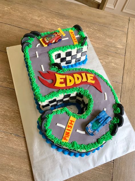 5th birthday cake 5th Birthday Cakes For Boys, Fifth Birthday Cake, Hot Wheels Themed Birthday Party, Wheels Cake, Hot Wheels Cake, Hotwheels Birthday Party, 5th Birthday Cake, Hot Wheels Birthday, 3 Birthday