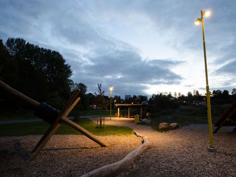 Led Playground, Playground Lighting, Playground At Night, Dark Sky Park, Park Lamp Street Lights, In-ground Lights, Urban Lighting, Light Pole, Wind Turbine