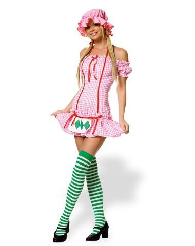 Cute, but I would get a red wig like Strawberry to complete the look. Strawberry Shortcake Costume, Dress With Apron, Strawberry Girl, Womens Costumes, Striped Stockings, Wonderland Costumes, Strawberry Dress, Halloween Fancy Dress, Dress Halloween Costume