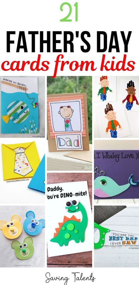 This Father's Day, help your child celebrate their dad with one (or more) of these 21 adorable DIY Father's Day cards that kids can make.  Let your dad know how much he is loved this Father's Day with one of these unique DIY Father's Day cards that are simple enough a child or toddler can do. Kids Fathers Day Cards, Cards Origami, Cards For Kids To Make, Handprint Cards, Diy Father's Day Cards, Minion Card, Easy Fathers Day Craft, Fathers Day Art, Bear Card