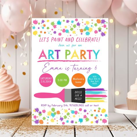 Editable Art Party Birthday Invitation Dress For A Mess Girl Art Birthday Party Invite Paint Party Craft Party Rainbow Party Digital A215 Girl Art Birthday Party, Art Party Birthday, Art Birthday Party, Shipping Envelopes, Paperless Post, Birthday Party Invite, Rainbow Party, Art Birthday, Art Party