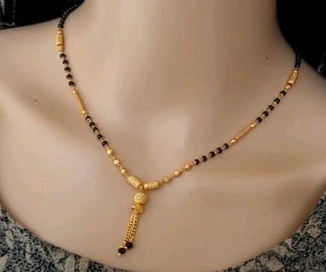 Manglesutre Design Gold, Kari Mani Chain Designs, Black Beads Mangalsutra Design Indian, New Short Mangalsutra Designs Gold, Short Black Beads Designs, Nallapusalu Designs Gold Short, Short Mangalsutra Designs Gold, Short Mangalsutra, Mangal Sutra