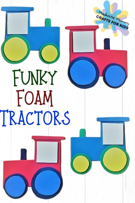 Tractor Crafts For Kids, Tractor Craft For Preschoolers, Tractor Preschool Craft, Tractor Name Craft Preschool, Tractor Crafts Preschool, Tractor Art Preschool, Foam Paper Crafts For Kids, Farmer Craft Preschool, Tractor Crafts For Toddlers