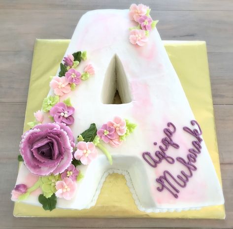 Letter A monogram cake with flowers! #nikijoycakes #buttercream #cake #cakestagram #cakesofinstagram #instacake #cakesofig #monogramcake A Letter Cake Birthday, A Cake Letter, Letter A Cake, S Birthday Cake Letter, K Birthday Cake Letter, Purple Letter Cake, Monogram Cake Birthday Letters, Alphabet Cake Birthday Letters Pink, Monogram Cakes Birthday